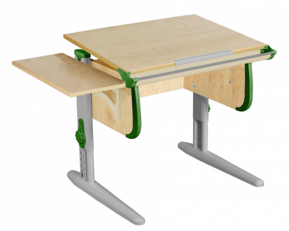 Парта Дэми  СУТ-24-01К 75см с боковой приставкой клен/зеленый/серые ноги