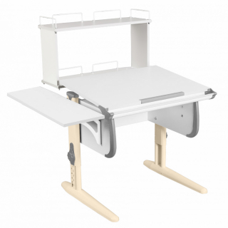 Парта Дэми СУТ-24-02Д 75см с надстройкой и боковой приставкой белый/серый/бежевые ноги