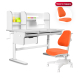Комплект Kinderzen Dali Plus парта + кресло + надстройка + выдвижной ящик + органайзер + подставка для книг белый/серый с оранжевым креслом Armata