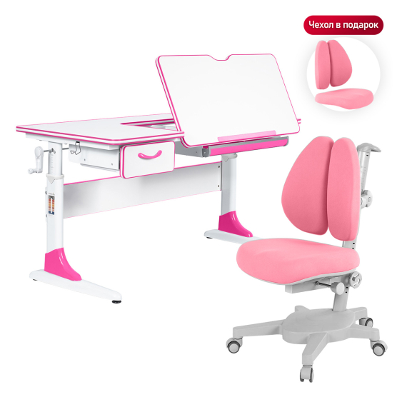 Комплект Anatomica Study-120 парта + кресло + органайзер + ящик белый/розовый с розовым креслом Armata Duos