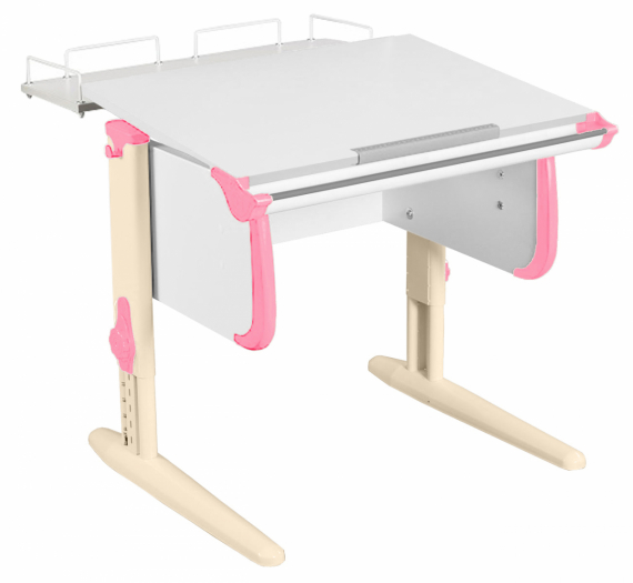 Парта Дэми  СУТ-24-01 75см с задней приставкой белый/розовый/бежевые ноги